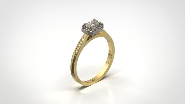 wit met geelgouden ring gezet met achtkant geslepen diamant.