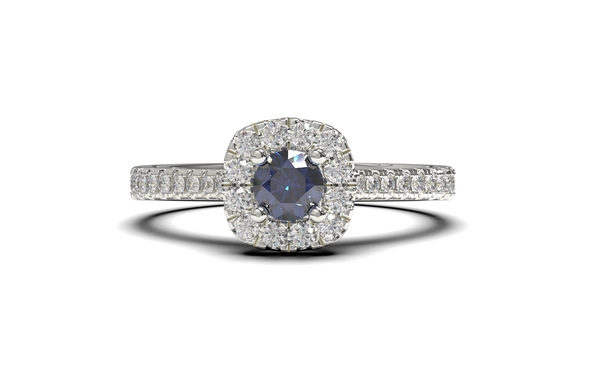 Witgoud rozet ring gezet met saffier en diamant.
