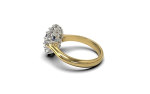 Gouden rozet ring saffier met diamant. Lady Kate, Lady Di.